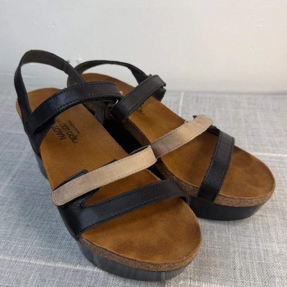 Naot Women's 7 Canaan Size 38 Wedge Strappy Sandal Cork Leather Arch Support